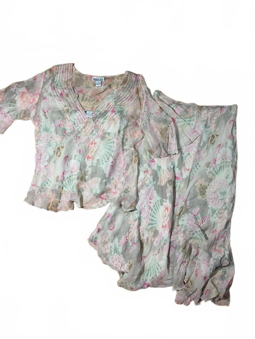Robbie Bee Vintage 90s Silk 3 Piece Set Size 10 Blouse Skirt and Cami